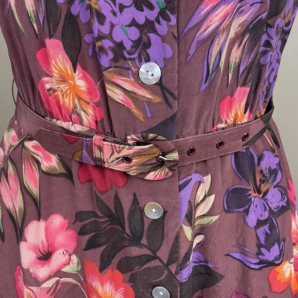 Vintage Whimsygoth 90s Maggie London Dress Size 4 Petites Silk Floral Belted - Picture 3 of 12